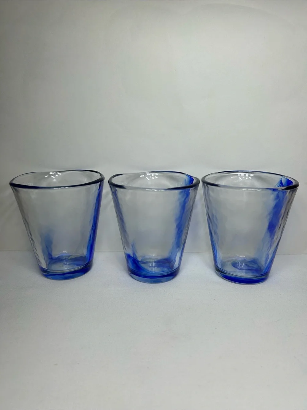 Set of 3 Bormioli Rocco Murano Cobalt Blue Swirl Tumblers Drinking Glasses